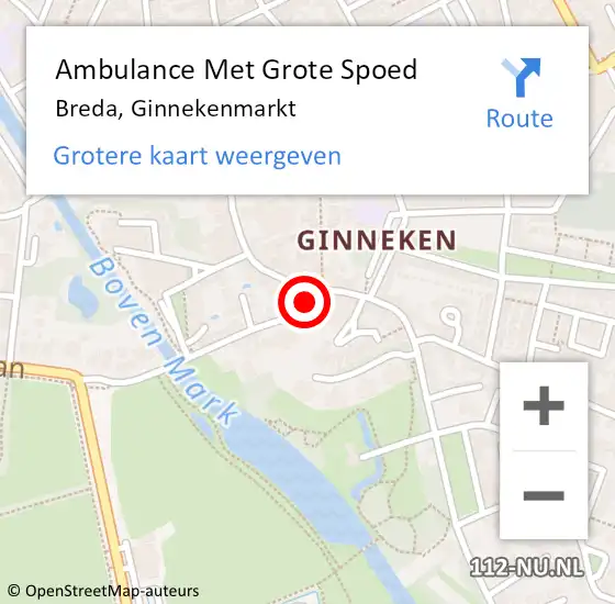 Locatie op kaart van de 112 melding: Ambulance Met Grote Spoed Naar Breda, Ginnekenmarkt op 14 juli 2020 20:05