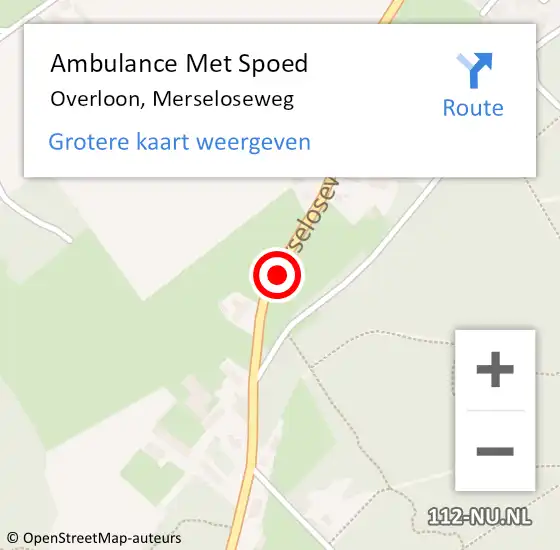 Locatie op kaart van de 112 melding: Ambulance Met Spoed Naar Overloon, Merseloseweg op 14 juli 2020 20:31