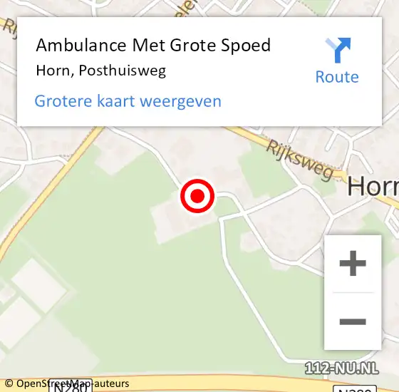 Locatie op kaart van de 112 melding: Ambulance Met Grote Spoed Naar Horn, Posthuisweg op 14 juli 2020 21:13