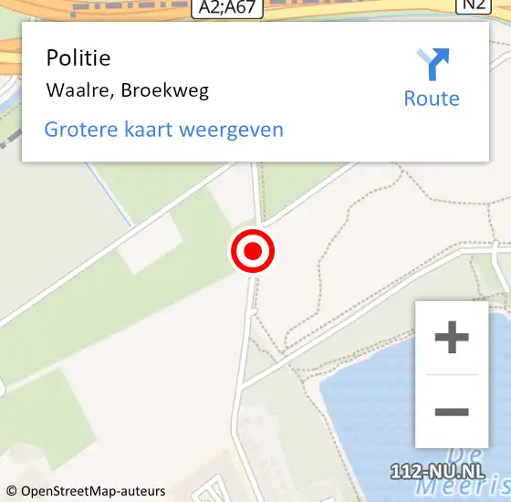 Locatie op kaart van de 112 melding: Politie Waalre, Broekweg op 14 juli 2020 21:27