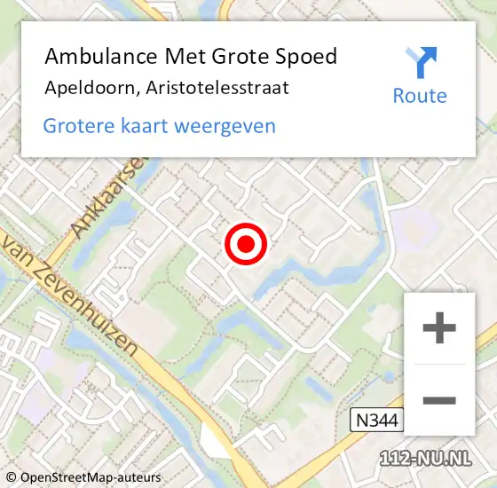 Locatie op kaart van de 112 melding: Ambulance Met Grote Spoed Naar Apeldoorn, Aristotelesstraat op 15 juli 2020 08:14