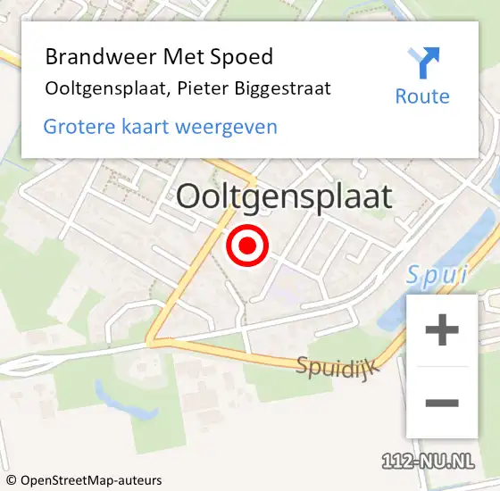 Locatie op kaart van de 112 melding: Brandweer Met Spoed Naar Ooltgensplaat, Pieter Biggestraat op 15 juli 2020 08:42