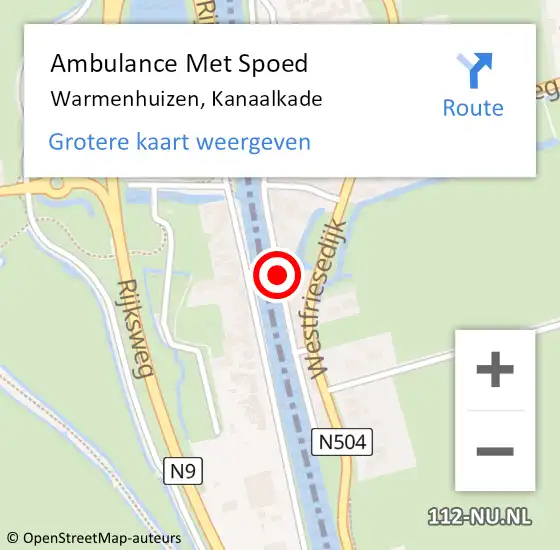 Locatie op kaart van de 112 melding: Ambulance Met Spoed Naar Warmenhuizen, Kanaalkade op 15 juli 2020 09:08