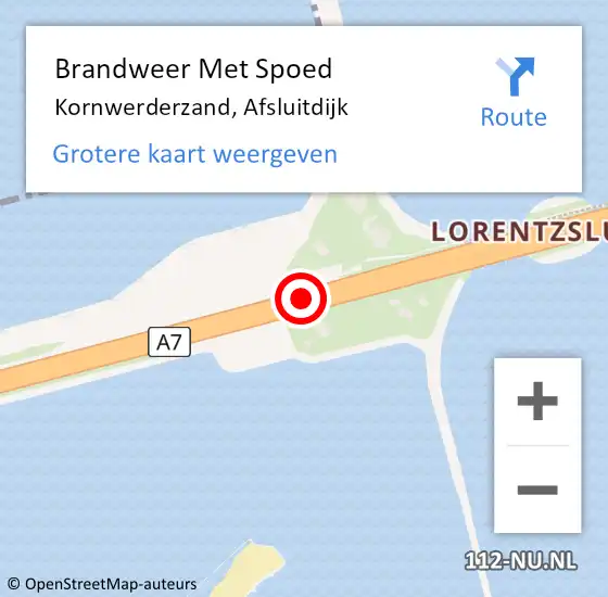 Locatie op kaart van de 112 melding: Brandweer Met Spoed Naar Kornwerderzand, Afsluitdijk op 15 juli 2020 10:03