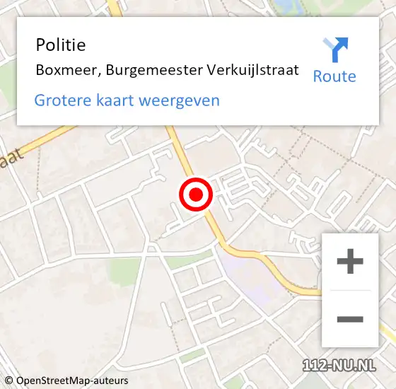 Locatie op kaart van de 112 melding: Politie Boxmeer, Burgemeester Verkuijlstraat op 15 juli 2020 10:59