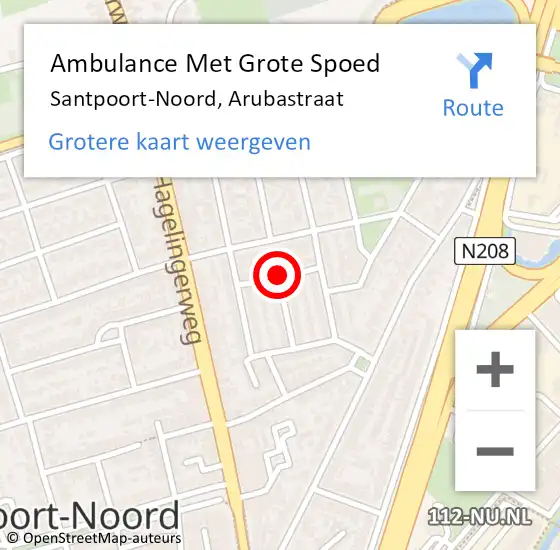 Locatie op kaart van de 112 melding: Ambulance Met Grote Spoed Naar Santpoort-Noord, Arubastraat op 15 juli 2020 12:06