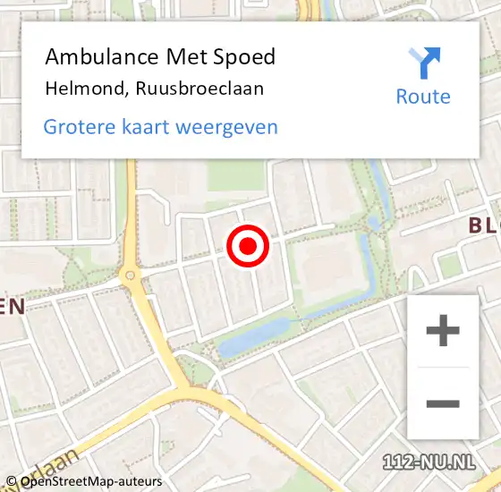 Locatie op kaart van de 112 melding: Ambulance Met Spoed Naar Helmond, Ruusbroeclaan op 15 juli 2020 12:32