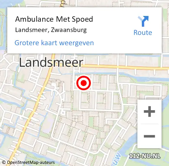 Locatie op kaart van de 112 melding: Ambulance Met Spoed Naar Landsmeer, Zwaansburg op 15 juli 2020 15:01