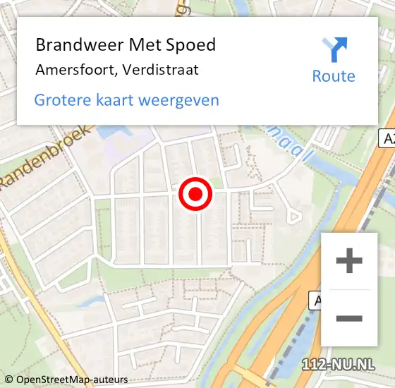 Locatie op kaart van de 112 melding: Brandweer Met Spoed Naar Amersfoort, Verdistraat op 15 juli 2020 15:52