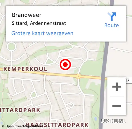 Locatie op kaart van de 112 melding: Brandweer Sittard, Ardennenstraat op 12 mei 2014 18:14