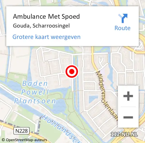 Locatie op kaart van de 112 melding: Ambulance Met Spoed Naar Gouda, Scharroosingel op 15 juli 2020 17:08
