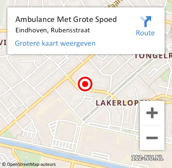 Locatie op kaart van de 112 melding: Ambulance Met Grote Spoed Naar Eindhoven, Rubensstraat op 15 juli 2020 17:22