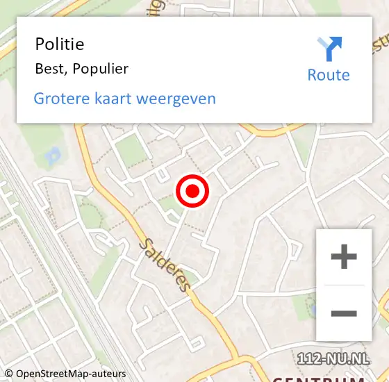 Locatie op kaart van de 112 melding: Politie Best, Populier op 16 juli 2020 07:22