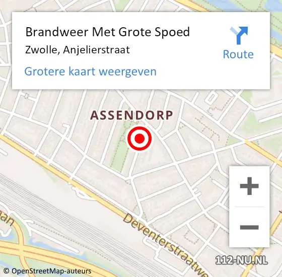 Locatie op kaart van de 112 melding: Brandweer Met Grote Spoed Naar Zwolle, Anjelierstraat op 12 mei 2014 18:47