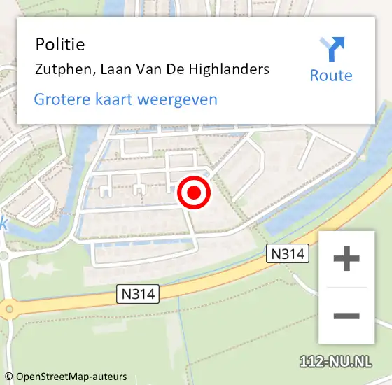 Locatie op kaart van de 112 melding: Politie Zutphen, Laan Van De Highlanders op 16 juli 2020 09:19