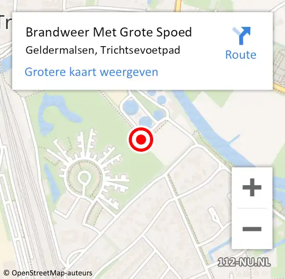 Locatie op kaart van de 112 melding: Brandweer Met Grote Spoed Naar Geldermalsen, Trichtsevoetpad op 16 juli 2020 12:18