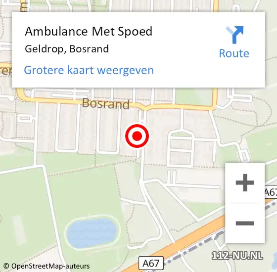 Locatie op kaart van de 112 melding: Ambulance Met Spoed Naar Geldrop, Bosrand op 16 juli 2020 12:22