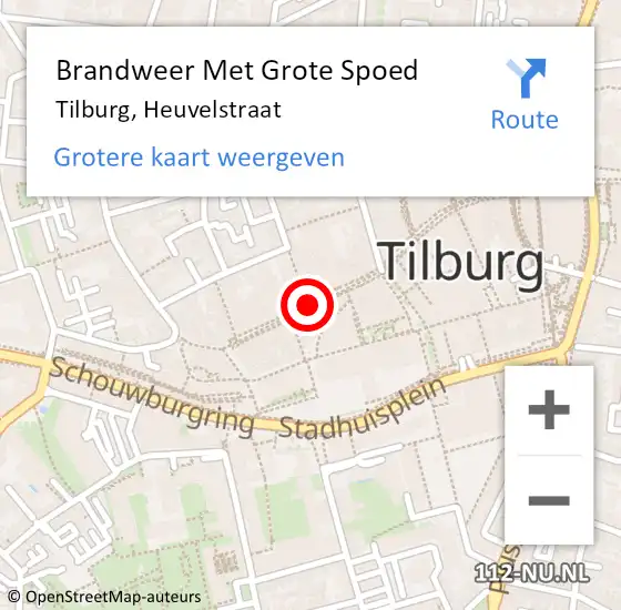 Locatie op kaart van de 112 melding: Brandweer Met Grote Spoed Naar Tilburg, Heuvelstraat op 16 juli 2020 15:47