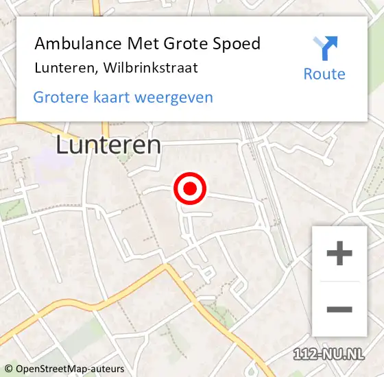 Locatie op kaart van de 112 melding: Ambulance Met Grote Spoed Naar Lunteren, Wilbrinkstraat op 16 juli 2020 16:21