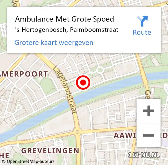 Locatie op kaart van de 112 melding: Ambulance Met Grote Spoed Naar 's-Hertogenbosch, Palmboomstraat op 16 juli 2020 16:29