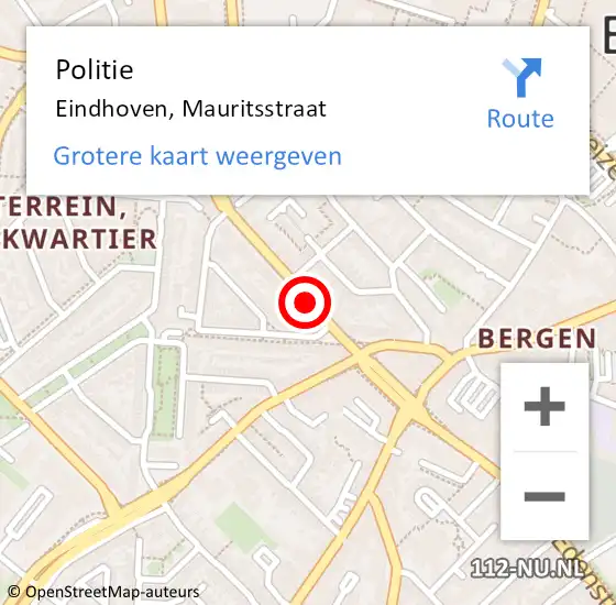 Locatie op kaart van de 112 melding: Politie Eindhoven, Mauritsstraat op 16 juli 2020 18:00