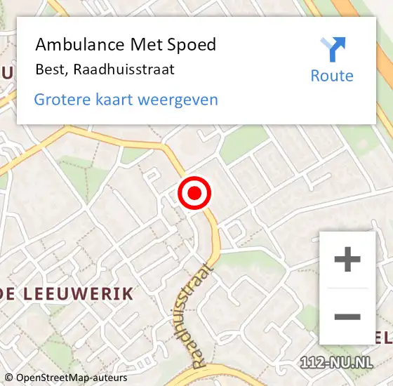 Locatie op kaart van de 112 melding: Ambulance Met Spoed Naar Best, Raadhuisstraat op 16 juli 2020 20:09