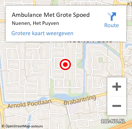 Locatie op kaart van de 112 melding: Ambulance Met Grote Spoed Naar Nuenen, Het Puyven op 17 juli 2020 00:06