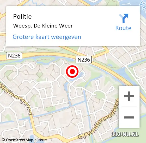 Locatie op kaart van de 112 melding: Politie Weesp, De Kleine Weer op 17 juli 2020 09:25