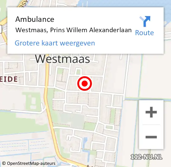 Locatie op kaart van de 112 melding: Ambulance Westmaas, Prins Willem Alexanderlaan op 17 juli 2020 09:44