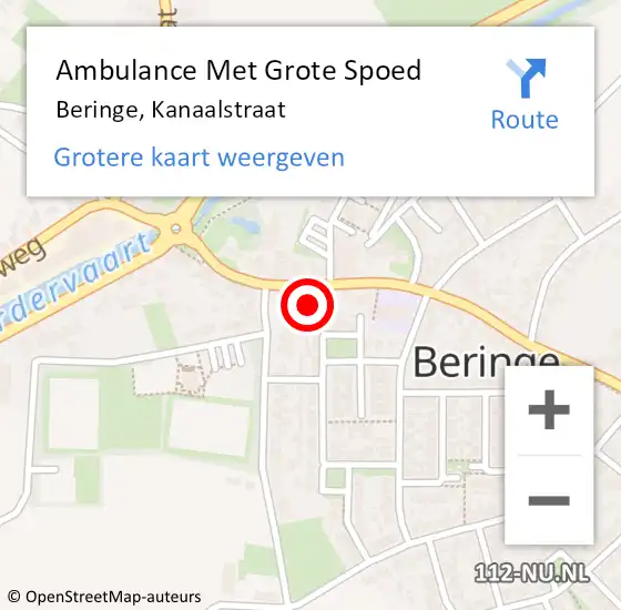 Locatie op kaart van de 112 melding: Ambulance Met Grote Spoed Naar Beringe, Kanaalstraat op 12 mei 2014 21:11