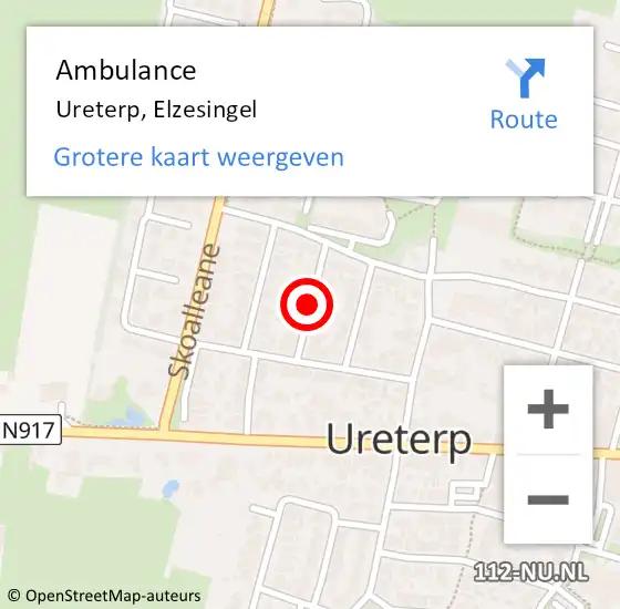 Locatie op kaart van de 112 melding: Ambulance Ureterp, Elzesingel op 12 mei 2014 21:16