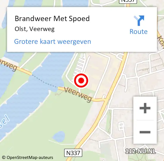 Locatie op kaart van de 112 melding: Brandweer Met Spoed Naar Olst, Veerweg op 17 juli 2020 13:21