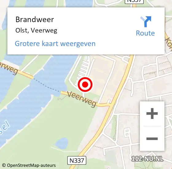 Locatie op kaart van de 112 melding: Brandweer Olst, Veerweg op 17 juli 2020 13:24