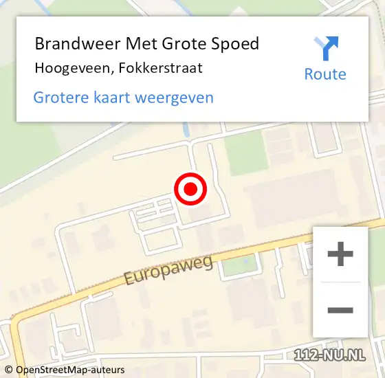 Locatie op kaart van de 112 melding: Brandweer Met Grote Spoed Naar Hoogeveen, Fokkerstraat op 17 juli 2020 13:25