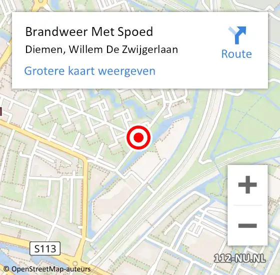 Locatie op kaart van de 112 melding: Brandweer Met Spoed Naar Diemen, Willem De Zwijgerlaan op 17 juli 2020 16:15