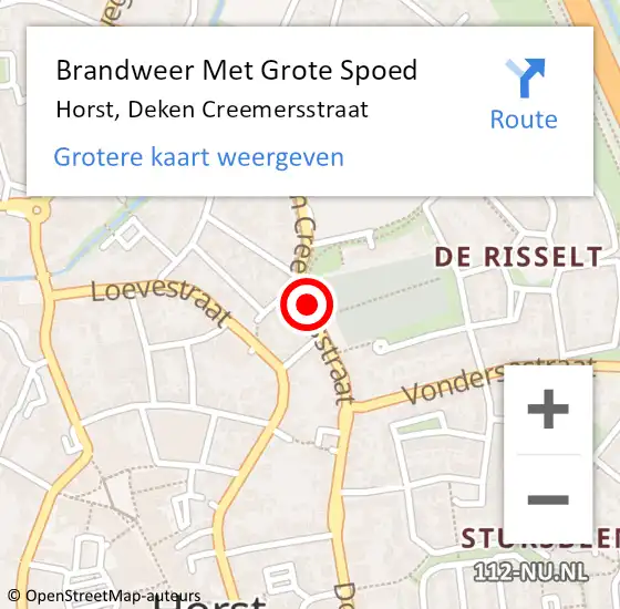 Locatie op kaart van de 112 melding: Brandweer Met Grote Spoed Naar Horst, Deken Creemersstraat op 17 juli 2020 17:25