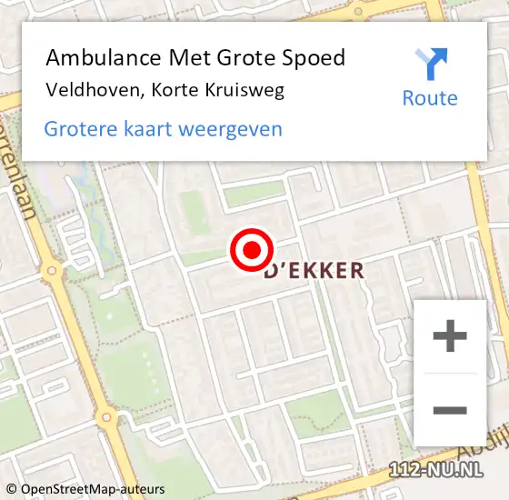 Locatie op kaart van de 112 melding: Ambulance Met Grote Spoed Naar Veldhoven, Korte Kruisweg op 17 juli 2020 17:48