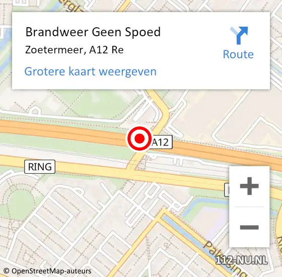 Locatie op kaart van de 112 melding: Brandweer Geen Spoed Naar Zoetermeer, A12 Re op 17 juli 2020 18:13