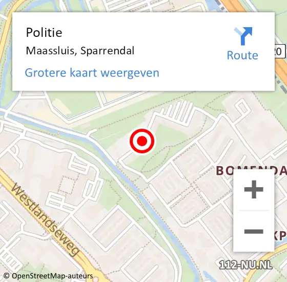 Locatie op kaart van de 112 melding: Politie Maassluis, Sparrendal op 17 juli 2020 18:19