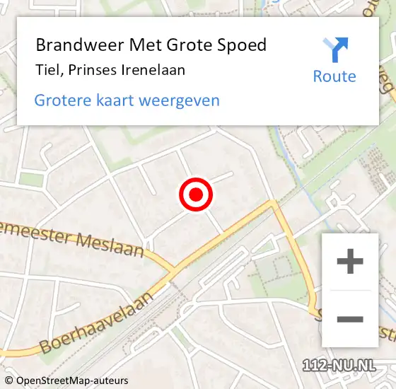 Locatie op kaart van de 112 melding: Brandweer Met Grote Spoed Naar Tiel, Prinses Irenelaan op 18 juli 2020 04:22