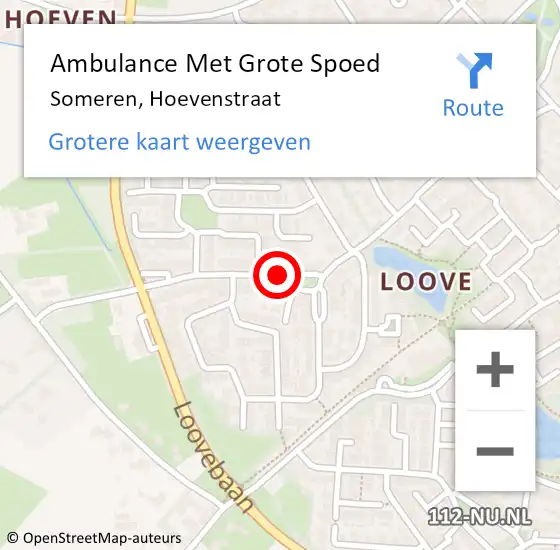 Locatie op kaart van de 112 melding: Ambulance Met Grote Spoed Naar Someren, Hoevenstraat op 18 juli 2020 10:50