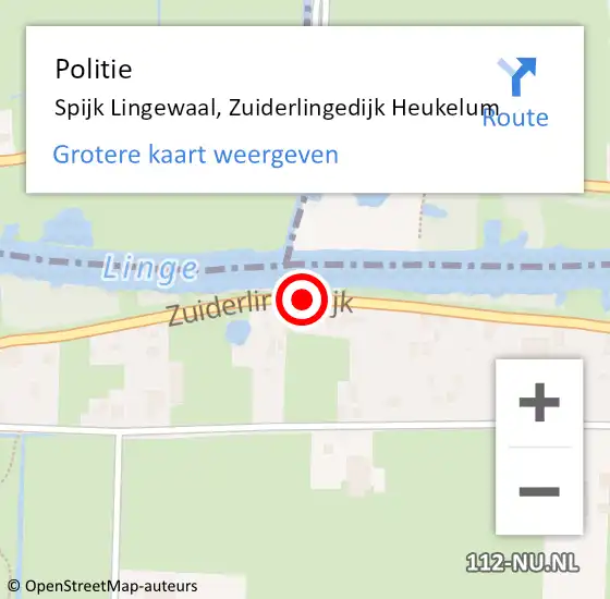 Locatie op kaart van de 112 melding: Politie Spijk Lingewaal, Zuiderlingedijk Heukelum op 18 juli 2020 13:39