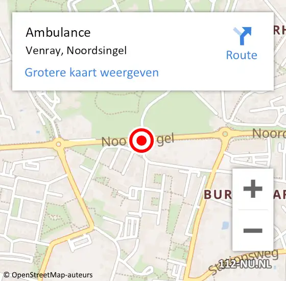 Locatie op kaart van de 112 melding: Ambulance Venray, Noordsingel op 18 juli 2020 14:10