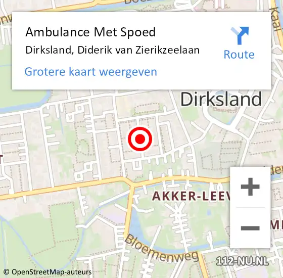 Locatie op kaart van de 112 melding: Ambulance Met Spoed Naar Dirksland, Diderik van Zierikzeelaan op 18 juli 2020 14:37