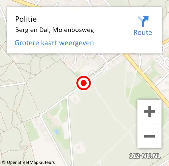 Locatie op kaart van de 112 melding: Politie Berg en Dal, Molenbosweg op 18 juli 2020 15:39
