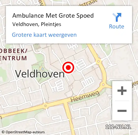 Locatie op kaart van de 112 melding: Ambulance Met Grote Spoed Naar Veldhoven, Pleintjes op 18 juli 2020 16:46