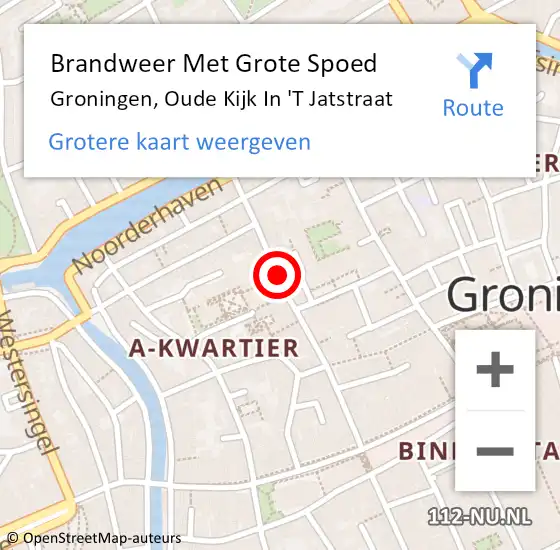 Locatie op kaart van de 112 melding: Brandweer Met Grote Spoed Naar Groningen, Oude Kijk In 'T Jatstraat op 18 juli 2020 17:23