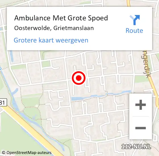 Locatie op kaart van de 112 melding: Ambulance Met Grote Spoed Naar Oosterwolde, Grietmanslaan op 18 juli 2020 23:28