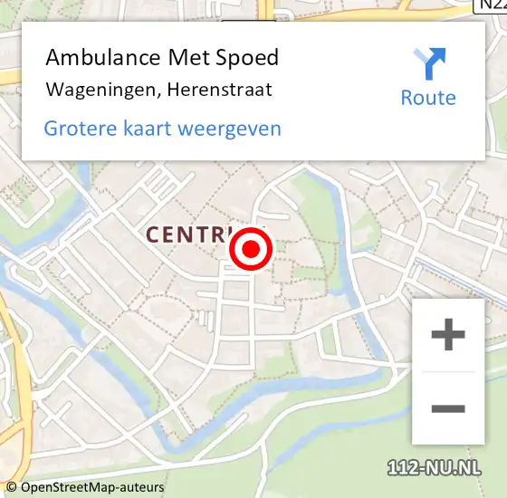 Locatie op kaart van de 112 melding: Ambulance Met Spoed Naar Wageningen, Herenstraat op 19 juli 2020 01:01
