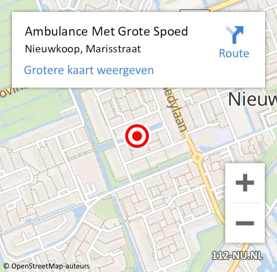 Locatie op kaart van de 112 melding: Ambulance Met Grote Spoed Naar Nieuwkoop, Marisstraat op 19 juli 2020 01:32